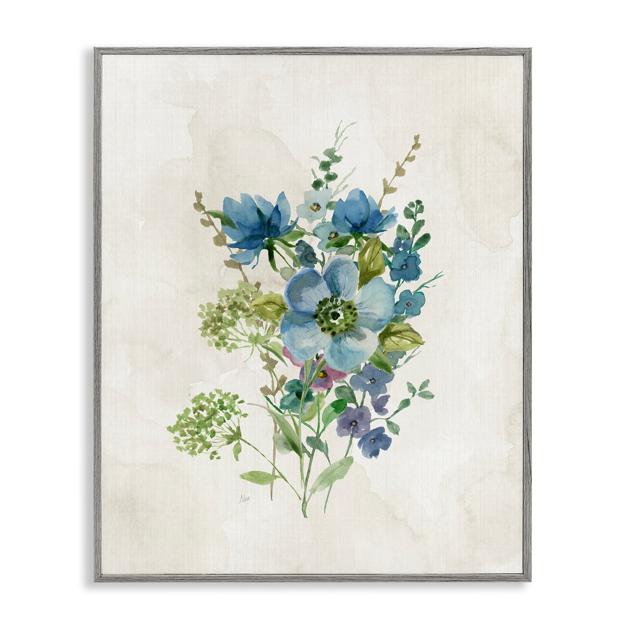 Stupell Industries Blue Wildflower Cluster Framed Giclee Wall Art Design by Nan